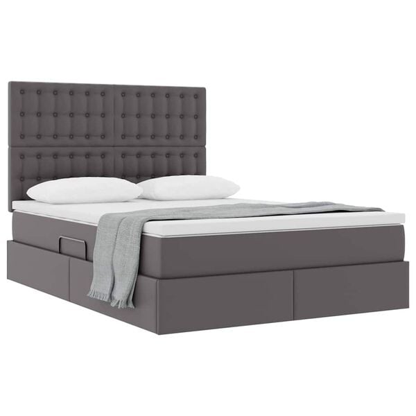 vidaXL Lit de Rangement Gris 140 x 190 cm Cuir synth&eacute;tique
