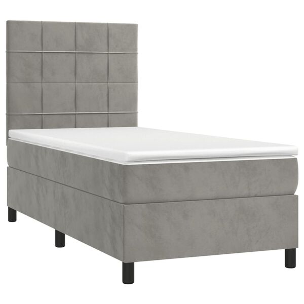 vidaXL Sommier &agrave; lattes de lit et matelas Gris clair 90x190 cm Velours