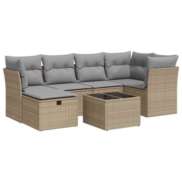 vidaXL Salon de jardin avec coussins 6 pcs beige r&eacute;sine tress&eacute;e