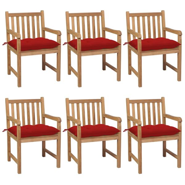 vidaXL Chaises de jardin lot de 6 et coussins rouge bois teck solide
