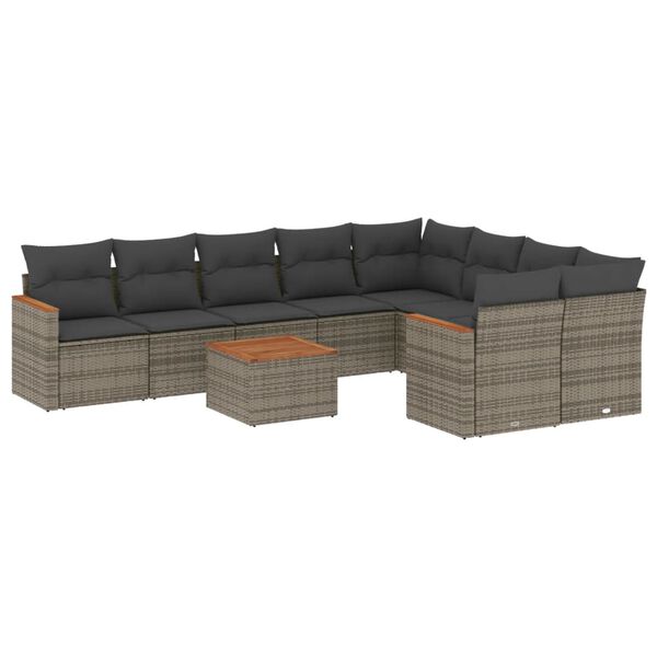vidaXL Salon de jardin avec coussins 10 pcs gris r&eacute;sine tress&eacute;e