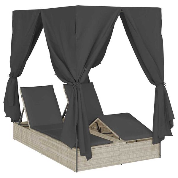 vidaXL Transat double avec toit R&eacute;glable Gris clair 205 x 129 x 200 cm