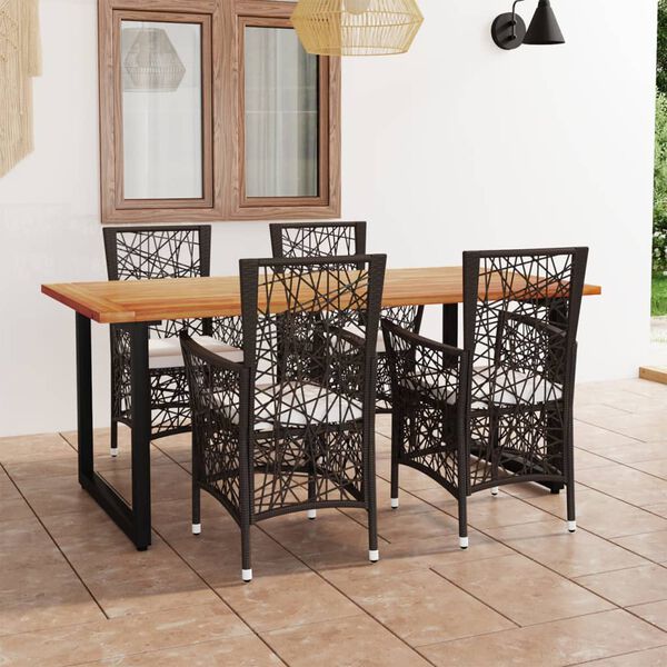 vidaXL Ensemble &agrave; manger de jardin coussins 5pcs R&eacute;sine tress&eacute;e Marron