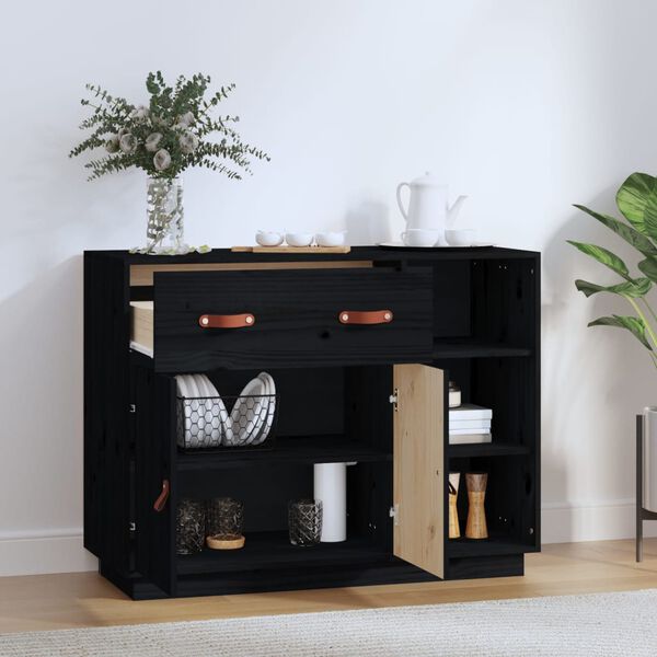 vidaXL Buffet Noir 98,5x40x75 cm Bois massif de pin