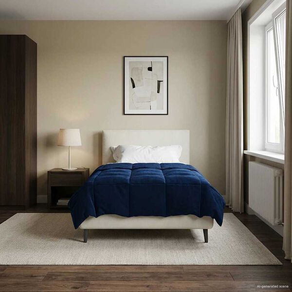 vidaXL Duvet d'&eacute;t&eacute; simple Matelass&eacute; Bleu fonc&eacute; 140 x 220 cm Microfibre