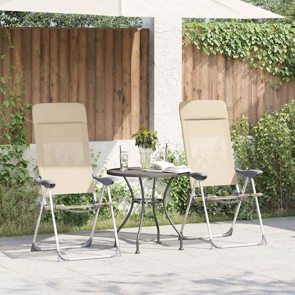 vidaXL Chaises de camping pliables lot de 2 Cr&egrave;me Aluminium