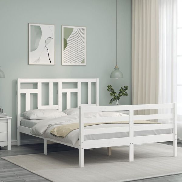 vidaXL Cadre de lit sans matelas blanc 140x190 cm bois massif