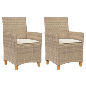 vidaXL Chaises de jardin coussins lot de 2 beige r&eacute;sine tress&eacute;e bois