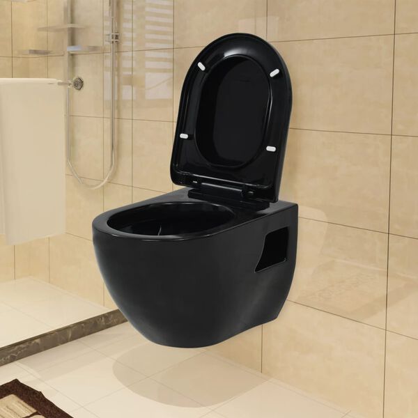 vidaXL Toilette suspendue au mur avec r&eacute;servoir cach&eacute; C&eacute;ramique Noir