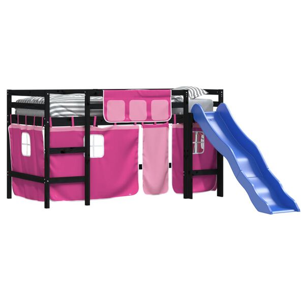 vidaXL Lit mezzanine enfants avec rideaux sans matelas rose 80x200cm