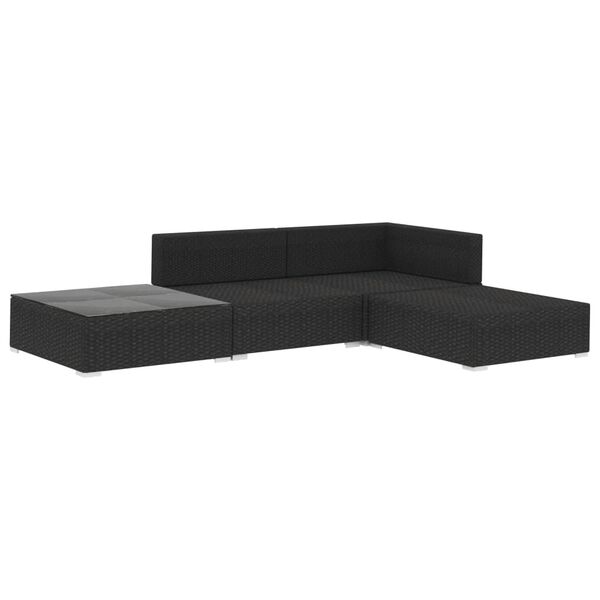 vidaXL Salon de jardin 4 pcs avec coussins Résine tressée Noir