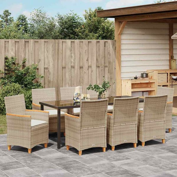vidaXL Ensemble de salle &agrave; manger pour jardin 9 pcs Beige polyrotin