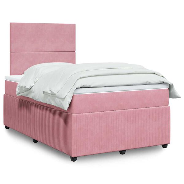 vidaXL Sommier &agrave; lattes de lit avec matelas rose 120x190 cm velours