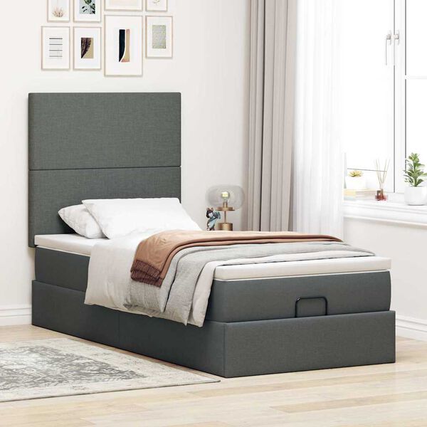 vidaXL Cadre de lit ottoman avec matelas gris foncé 100x200 cm tissu