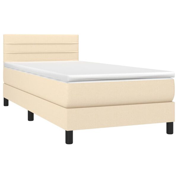 vidaXL Sommier &agrave; lattes de lit avec matelas LED Cr&egrave;me 90x200 cm Tissu