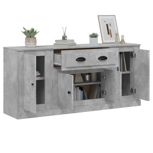 vidaXL Buffets 3 pcs gris b&eacute;ton bois d'ing&eacute;nierie