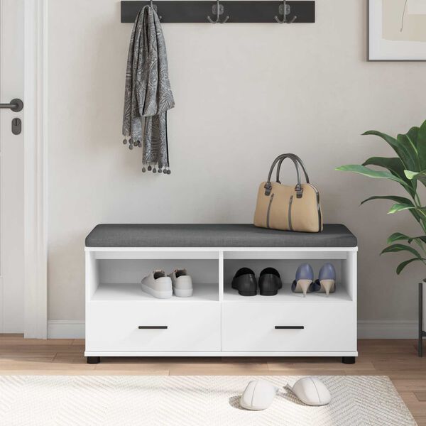 vidaXL Banc d'entr&eacute;e avec coussin avec tiroir Blanc 100 x 38 x 46 cm