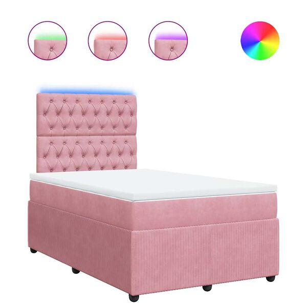 vidaXL Sommier &agrave; lattes de lit avec matelas Rose 120x200 cm Velours