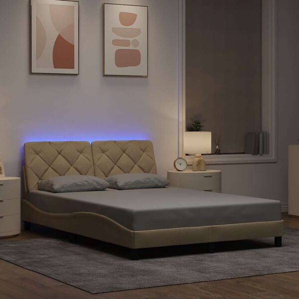 vidaXL Cadre de lit avec LED sans matelas cr&egrave;me 140x190 cm tissu