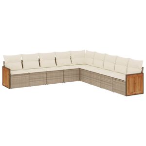 vidaXL Salon de jardin avec coussins 9 pcs beige r&eacute;sine tress&eacute;e