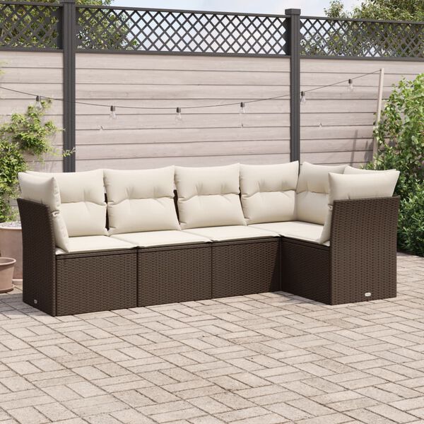 vidaXL Salon de jardin avec coussins 5 pcs marron r&eacute;sine tress&eacute;e
