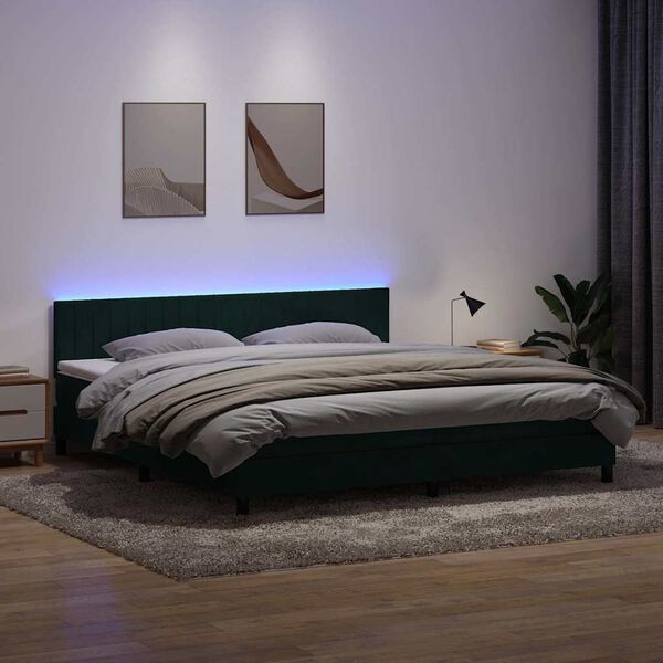 vidaXL Sommier &agrave; lattes de lit et matelas et LED vert fonc&eacute; 180x220cm velours