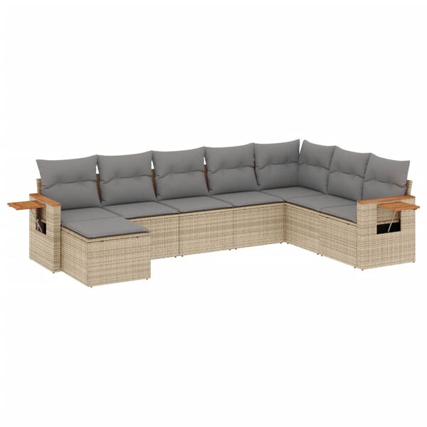 vidaXL Salon de jardin avec coussins 8 pcs beige r&eacute;sine tress&eacute;e
