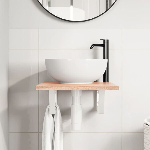 vidaXL &Eacute;tag&egrave;re de vasque murale acier et bois de ch&ecirc;ne massif