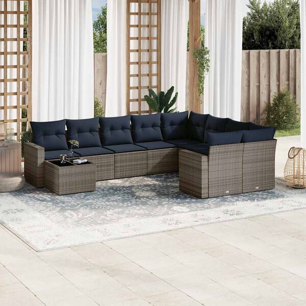 vidaXL Salon de jardin 10 pcs avec coussins gris r&eacute;sine tress&eacute;e