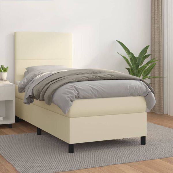 vidaXL Sommier &agrave; lattes de lit avec matelas Cr&egrave;me 90x200 cm Similicuir