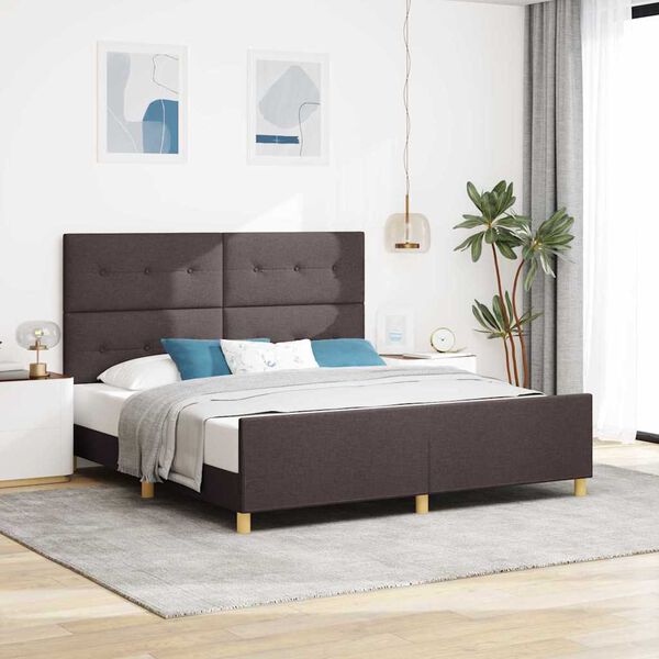 vidaXL Cadre de lit avec t&ecirc;te de lit Marron fonc&eacute; 180 x 200 cm tissu