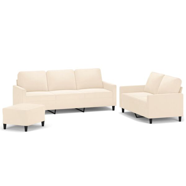 vidaXL Ensemble de canap&eacute;s 3 pcs avec coussins Cr&egrave;me Velours