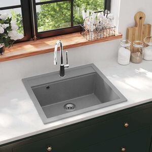 vidaXL &Eacute;vier de cuisine en granit Bac unique Gris