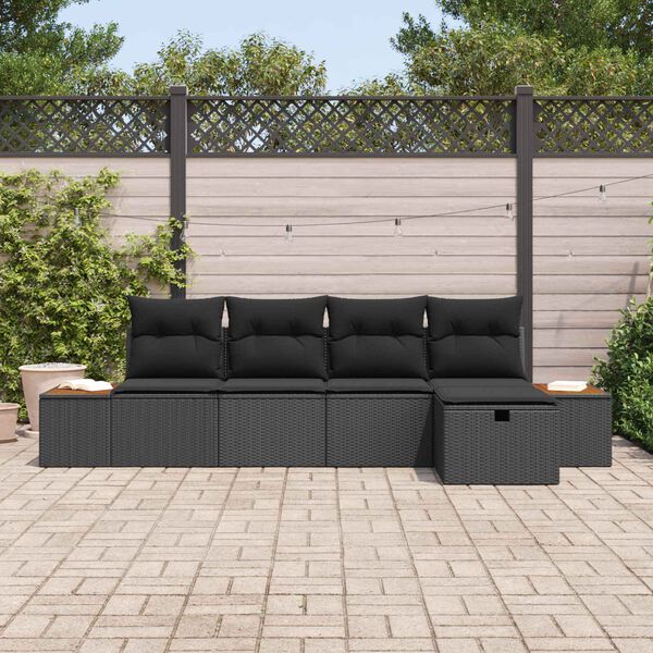 vidaXL Ensemble de canap&eacute; de jardin 5 pcs Noir Poly rotin