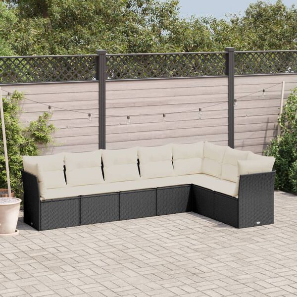 vidaXL Salon de jardin 7 pcs avec coussins noir r&eacute;sine tress&eacute;e