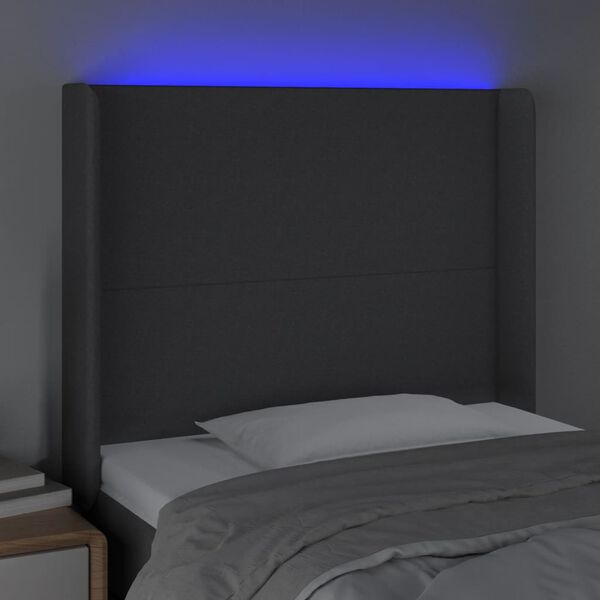 vidaXL T&ecirc;te de lit &agrave; LED Gris fonc&eacute; 103x16x118/128 cm Tissu