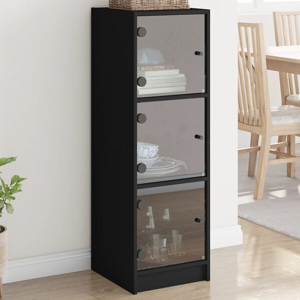 vidaXL Buffet avec portes en verre noir 35x37x109 cm