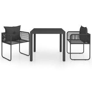 vidaXL Ensemble &agrave; manger de jardin 3 pcs PVC r&eacute;sine tress&eacute;e noir