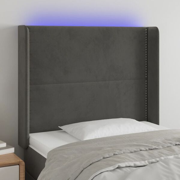 vidaXL T&ecirc;te de lit &agrave; LED Gris fonc&eacute; 93x16x118/128 cm Velours