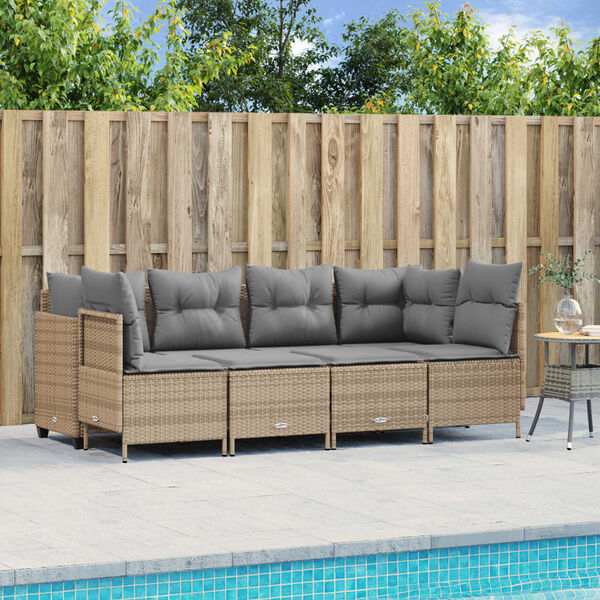 vidaXL Salon de jardin avec coussins 5 pcs beige r&eacute;sine tress&eacute;e