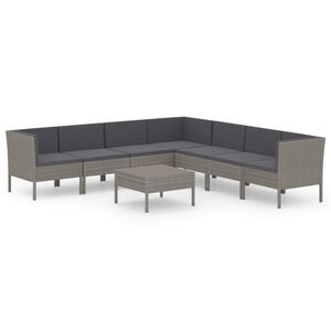 vidaXL Salon de jardin 8 pcs avec coussins r&eacute;sine tress&eacute;e gris
