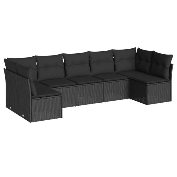 vidaXL Salon de jardin 7 pcs avec coussins noir résine tressée