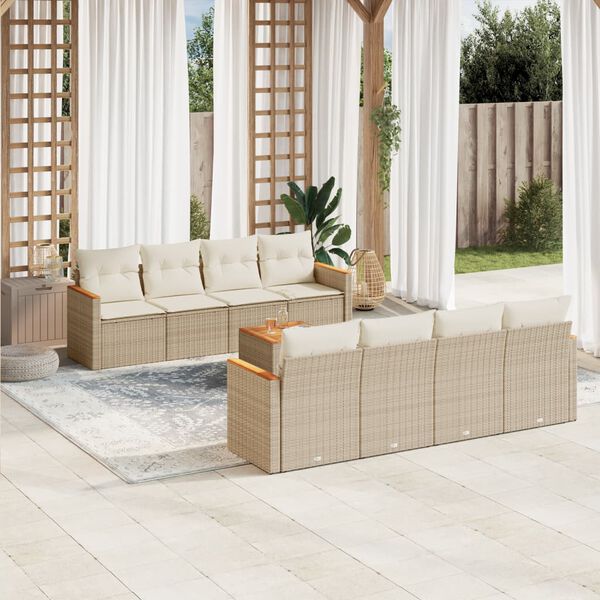 vidaXL Salon de jardin avec coussins 9 pcs beige r&eacute;sine tress&eacute;e