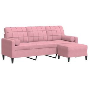 vidaXL Canap&eacute; &agrave; 3 places avec repose-pieds Rose 180 cm Velours