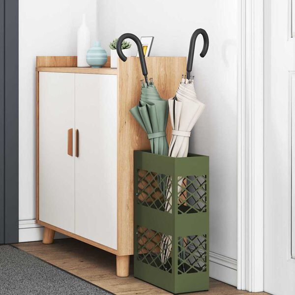 vidaXL Porte-parapluie avec stockage Vert olive 28 x 12 x 41 cm Acier