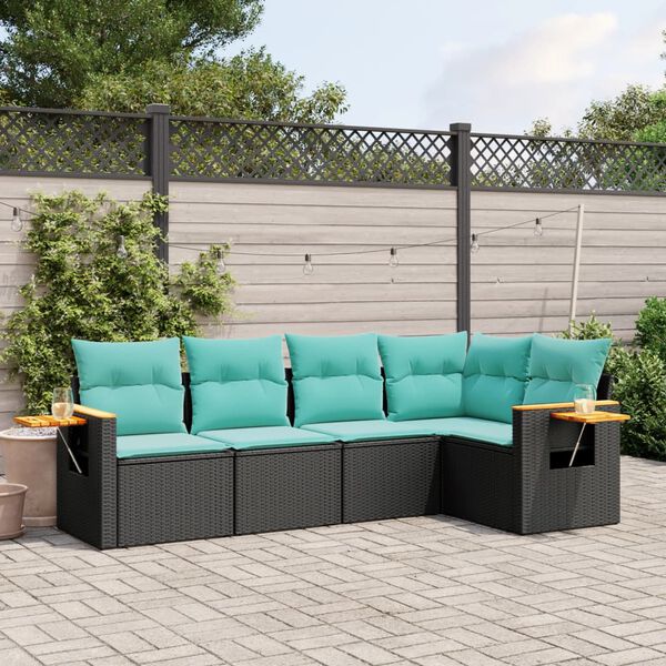 vidaXL Salon de jardin 5 pcs avec coussins noir r&eacute;sine tress&eacute;e