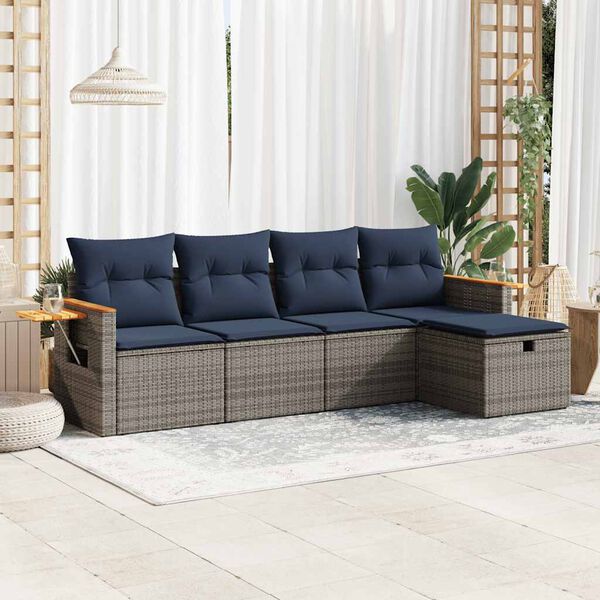 vidaXL Salon de jardin 5 pcs avec coussins gris r&eacute;sine tress&eacute;e