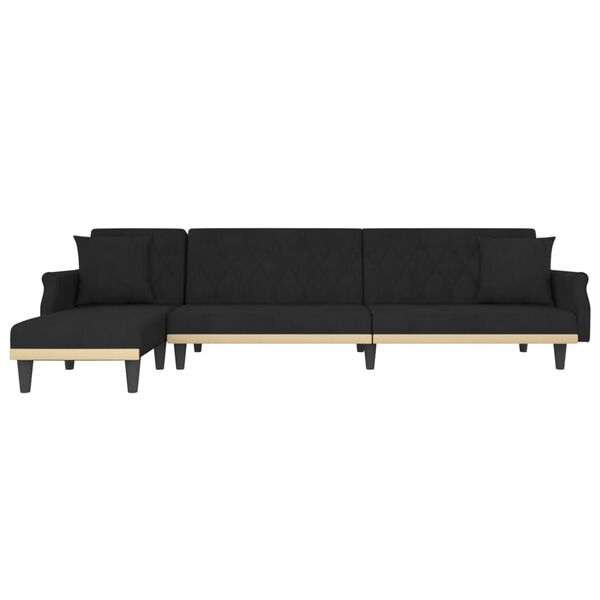 vidaXL Canapé-lit en forme de L noir 271x140x70 cm velours