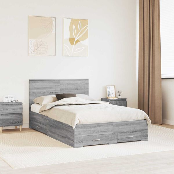 vidaXL Cadre de lit Gris Sonoma 135 x 190 cm Bois d'ing&eacute;nierie