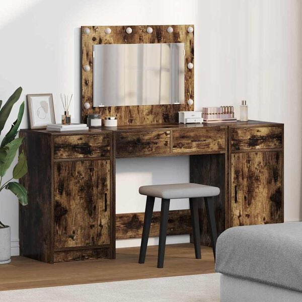 vidaXL Table de Toilette avec tiroir 3 pcs Marron Bois d'ing&eacute;nierie